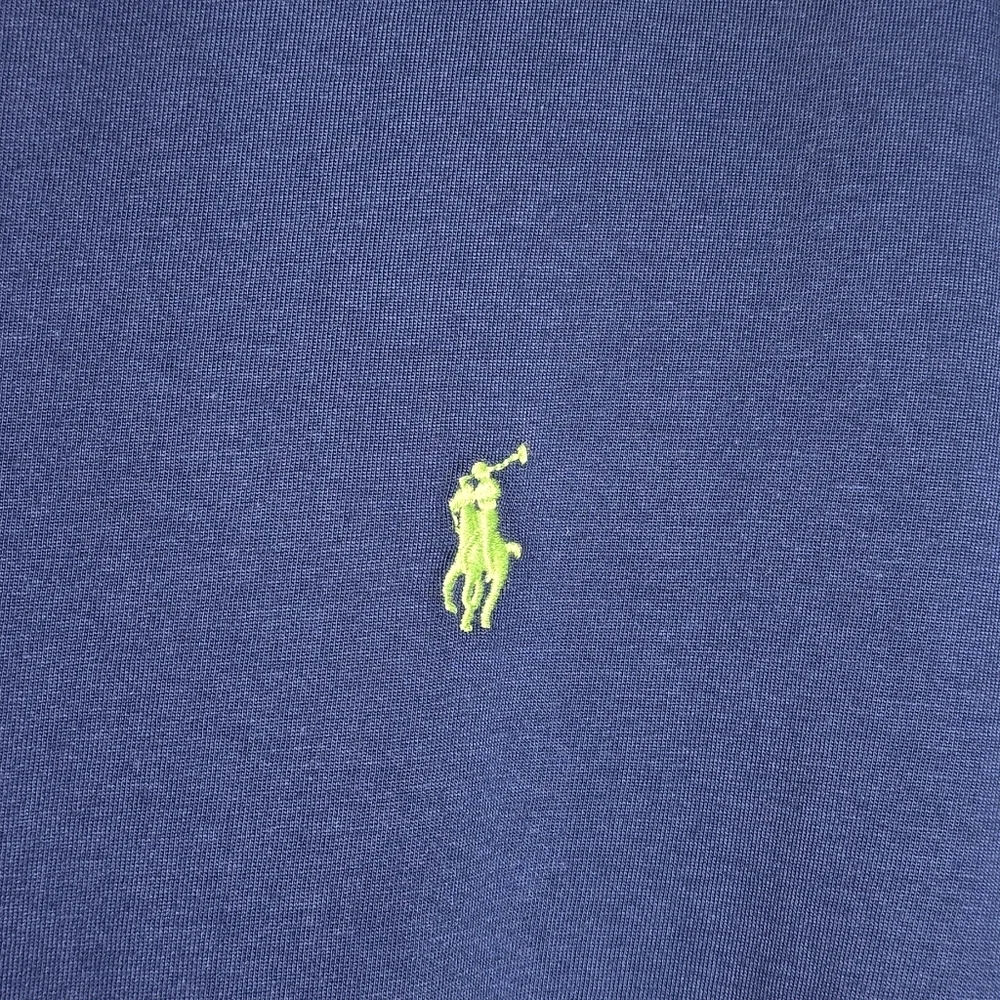 Polo Ralph Lauren Long Sleeve Blue/Lime Green Horse V-Neck Men's Large T-Shirt
